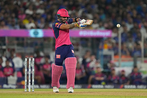 Riyan Parag plays a shot